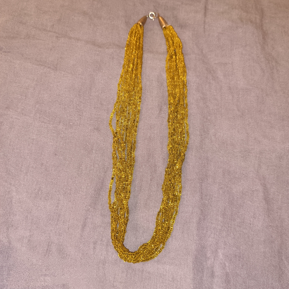 Vintage Boho Golden / Yellow Multi Strand Seed Bead Necklace